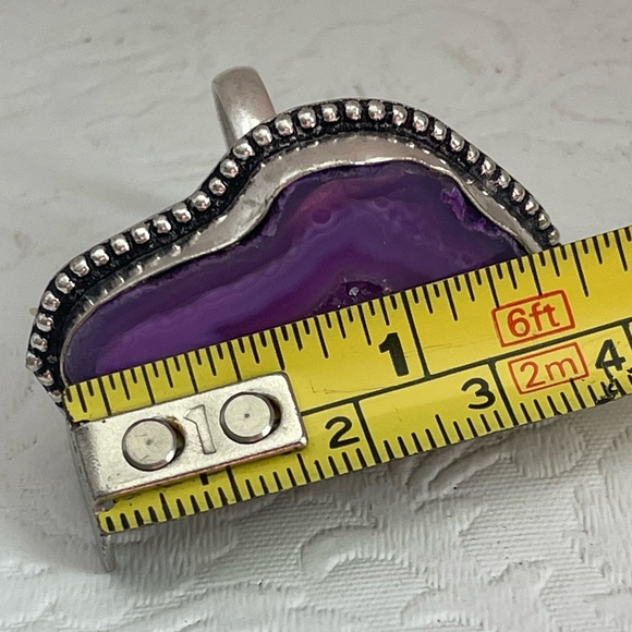 Sterling Silver .925 Purple Agate Geode Druzy Slice Statement Ring 13.1g Size 8 - Picture 4 of 10